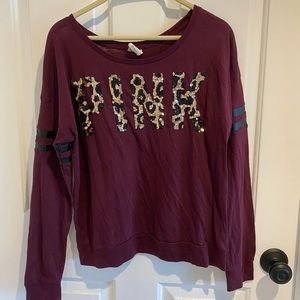 VS PINK Maroon Long Sleeve Leopard Sequins Size S